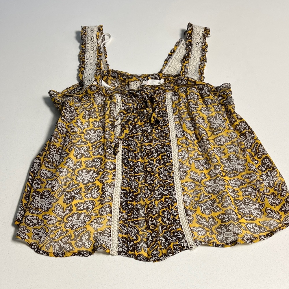Anthropologie Yellow and Brown Patterned Top